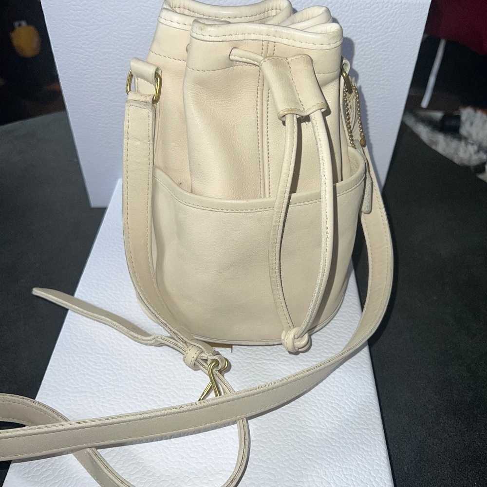 Coach Cream Leather Drawstring Crossbody Bag